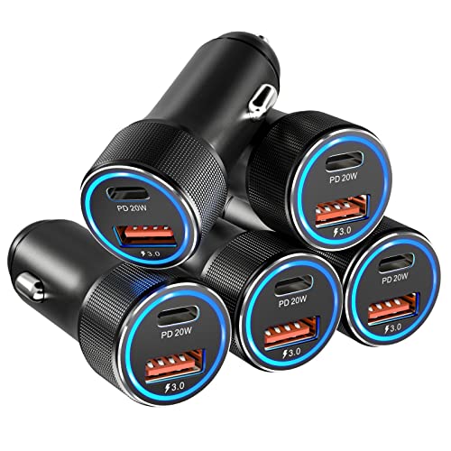 USB C Car Charger 5 Pack, Bangfun 36W Dual Port PD&QC 3.0 Fast Charging 12V Car Charger Adapter Cigarette Lighter USB Charger Plug for iPhone 15 14 13 12 11 Pro Max SE,iPad,Samsung,Pixel(Black)