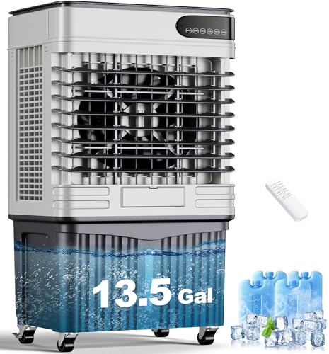 AKIRES 3600CFM Swamp Cooler,Evaporative Air Cooler with 13.5-Gal Water Tank,4 Ice Packs,Evaporative Cooler for Outdoor Patio Garage Commercial Industrial Use (45IN)