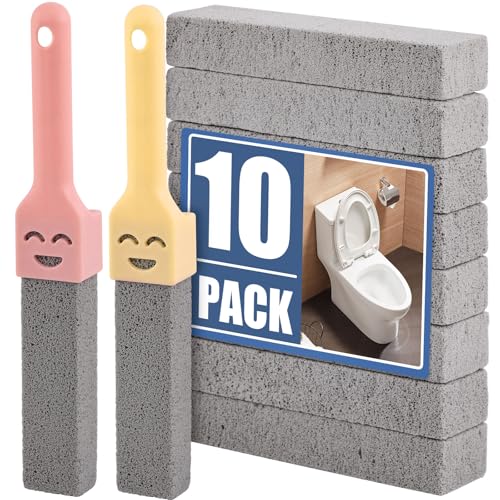 Navona 10 Packs Pumice Stone for Cleaning with 2 Universal Handle,Grey Pumice Stone Cleaner for Cleaning Toilets, Bathrooms, Kitchens, Spas, Pools