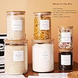 CZZGSM Set of 6 Glass Flour and Sugar jars with 132 Kitchen Pantry Labels - Thicken Large Glass Storage containers with Airtight Bamboo Lid - Glass Rice Canisters for Salt Coffee(100OZ/54OZ/27OZ)