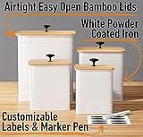 Kitchen Canisters for Countertop Set of 4 with Customizable Chalkboard Labels & Marker Pen - Big Iron Kitchen Canisters with Airtight Lids - Canisters Sets for the Kitchen - White Kitchen Canister Set