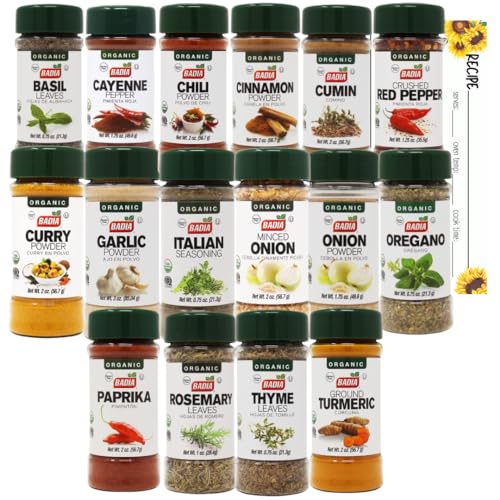 Badia Organic Seasoning Deluxe Kitchen Starter 16 Piece Gift Set | with blank June Street Market Recipe Card (style/color may vary)