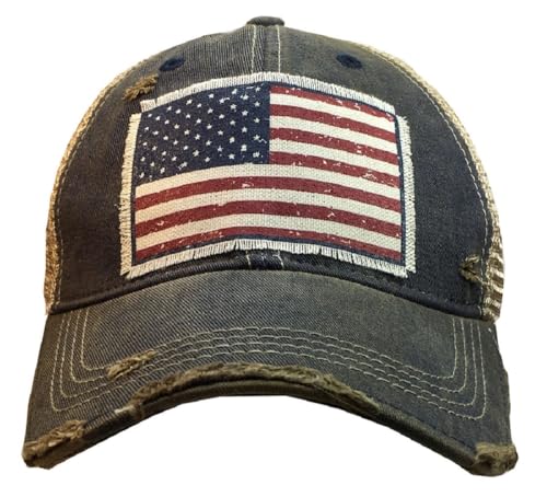VINTAGE LIFE Distressed Baseball Caps Funny Trucker Hats with Sayings, Unisex (American Flag (Navy Blue))
