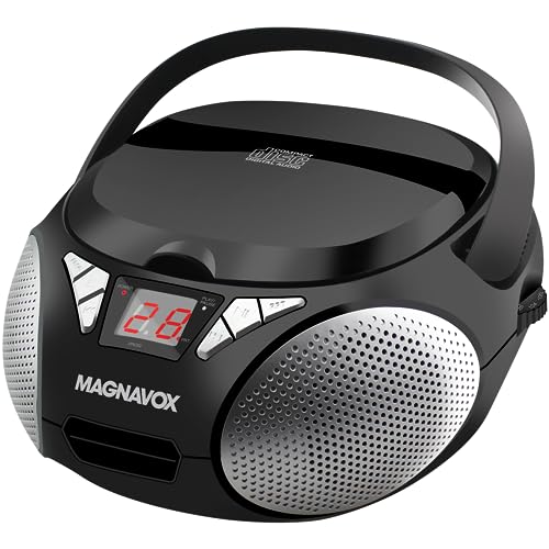 Magnavox MD6924 Portable Top Loading CD Boombox with AM/FM Stereo Radio in Black | CD-R/CD-RW Compatible | LED Display | AUX Input | Programmable CD Player | 1.6 watts of audio