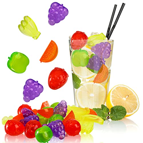 TOPZEA 200 Pack Reusable Ice Cubes, PE Plastic Fruit Shape Ice Cubes for Cocktail, Whiskey, Beverages, to Chill Drinks, Washable Refreezable Ices Cube, Bar Accessories, BPA Free, Assorted Colors