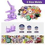 300pcs Button Pin Maker Machine Multiple Sizes 1''+1.25''+2.25'' Badge Button Press Machine with Button Parts&Circle Cutter&Picture (Purple)