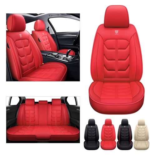 SITCOVER Seat Cover 5 Seats Fit for Audi A3 A4 A5 Q3 Q4 Q7 S4 SQ5 2006-2024, Nappa Leather Waterproof Seat Protector Non-Slip Seat Cushion Airbag Compatible Seat Covers (Full Seat No Pillow, Red)