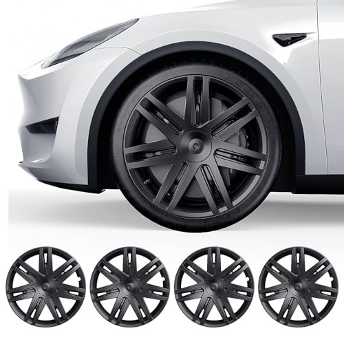 Atuvin Hubcaps Wheel Cover for Tesla Model Y Wheel Covers 19 inch Compatible with Tesla Model Y 2024 2023 2022 2021 Hubcaps Set of 4 -(Matte Black, Model y)