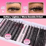 FANXITON DIY Lash Extension Kit Volume Lash Clusters 40D+50D D Curl Individual Lashes Lash Clusters Kit Thick Eyelash Extension Kit 280 pcs Thin Band Cluster Lashes Lash Bond and Seal Lash Tweezers