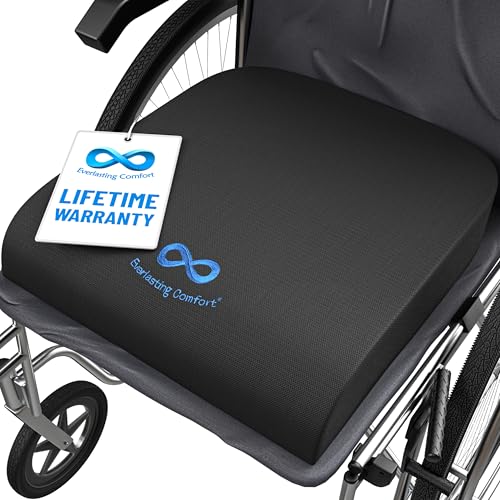Everlasting Comfort Memory Foam Wheelchair Cushion - Gel Seat Cushion for Seniors and Adults - Pressure Relief and Tailbone Pain Support - Ventilated and Soft Cushion for Ultimate Comfort