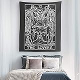 The Lovers Tarot Card Tapestry (Black & White) - Grim Reaper - Gothic Couple Halloween Home Decor Wall Hanging (59" x 51")