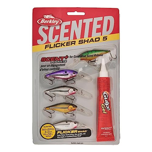 Berkley Scented Flicker Shad Baitfish 5 Pack Fishing Lure, Assorted, 5/16 oz, 2in | 5cm Crankbaits, Size, Profile and Dive Depth Imitates Real Shad, Equipped with Fusion19 Hook