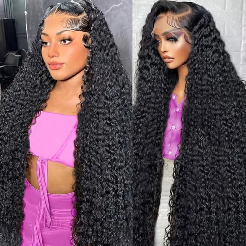 QVFWIG 30 Inch 13x6 Deep Wave Lace Front Wigs Human Hair 200% Density Deep Curly HD Lace Frontal Wig 13x6 Glueless Lace Front Wigs Human Hair Pre Plucked With Baby Hair Natural Color