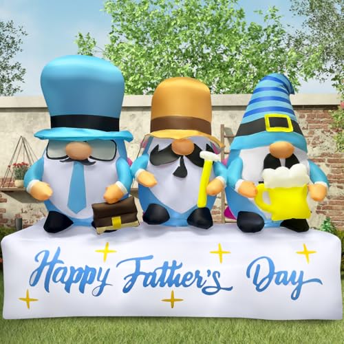 bbioc 7FT Long Inflatable Happy Mother's Day Decorations, Father's Day Inflatable Double Side Decorations, Three Gnomes Built-in LED Lighted Blow Up Decoration Home Yard Outdoor Indoor Decor