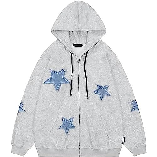 Y2K Hoodie Women Men Zip Up Grunge Aesthetic Hoodies Casual Vintage Oversized Pullover Sweatshirt Harajuku Jacket B-grey