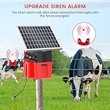 Solar Electric Fence Charger with Siren Alarm, 1.2Joules Fence Charger,12000mAh Battery&10W Solar Panel Fence Energizer, 20Miles Range Electric Fence Energizer Ideal for Livestock, Poultry