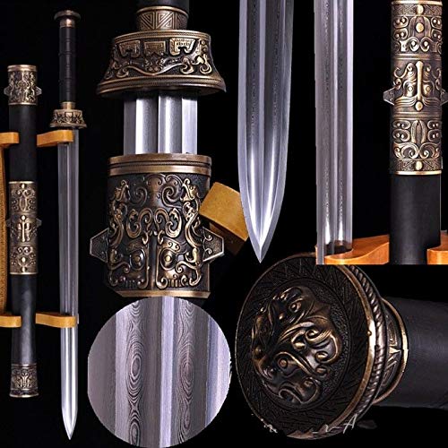Sword of King Goujian Multiple-Refined Folded Pattern Steel Blade 100% Handmade Grinding Polishing Chinese Longquan Sword Sword Jian Sharp Blade Battle Ready