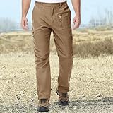 CRYSULLY Men's Cargo Cotton Pants Casual Tactical Hiking Army Wild Combat Zipper Pockets Working Trousers Wolf Brown 36