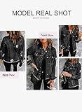 EVALESS Ladies Ripped Distressed Boyfriend Trucker Jacket Coat 2024 Trendy Fall Winter Washed Solid Color Long Sleeve Denim Jacket Black Medium