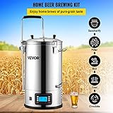 VEVOR Electric Brewing System, 9.2 Gal/35 L Brewing Pot, All-in-One Home Beer Brewer w/Pump, Mash Boil Device w/Panel, Auto/Manual Mode 100-1800W Power 25-100℃ Temp 1-180 min Timer Recipe Memory