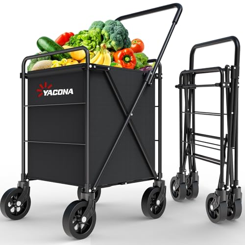 Folding Shopping Cart for Groceries, Grocery Cart on Wheels, 360°Rolling Swivel Wheels Portable Heavy Duty Utility Cart for Shopping, Grocery, Laundry (X-Large)