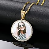 TUHE Custom Picture Necklace Personalized Photo Necklace For Men Circle Memorial Picture Pendant 18K Gold Plated Customized Engraved Photo Rip Chain Medallion