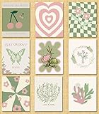 MINI ZOZI Danish Pastel Posters 8x10 9pcs Aesthetic Room Decor Green And Pink Wall Art Prints Collage Cute Coquette Trendy Preppy Coconut Girl Y2k Kawaii Indie Retro Pictures Butterfly Heart Cherry