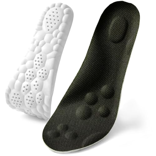 Steppers Massage Insoles for Men Women - 2 Pairs, Enhanced Arch Support & Cushioned Comfort, Breathable Memory Foam, Fits All Shoe Types (Black, XL(Men 10.5-12))