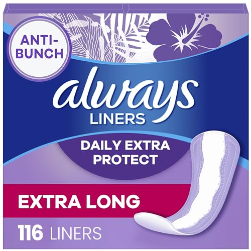 Always Daily Extra Protect Liners, Extra Long Length, Unscented Panty Liners, Feel Clean and Comfortable for up to 10 Hours, 116 Count (Packaging May Vary)