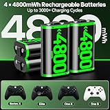 Rysker Charger with 4x4800mWh Rechargeable Battery Pack for Xbox One/Xbox Series X|S, Xbox Series Controller Batteries Pack with Charging Station for Xbox One/One S/One X/Elite Controllers