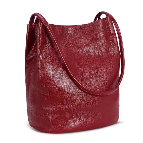 Iswee Burgundy Purse Large Shoulder Bag Leather Tote Bag Hobo Ladies Purses and Handbags Soft Leather Purses for Women Satchel Pocketbooks (Wine Lichee)
