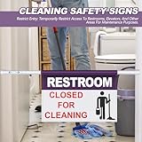 Engrowtic 2 Set Restroom Hanging Doorway Barricade Sign with Twist to Tighten Adjustable Pole 11.2'' x 18'' Bathroom Restroom Closed for Cleaning Safety Signs Kit for Restrict Access