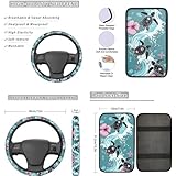 STUOARTE Sea Turtle Hibiscus Print 17 Pcs Car Seat Cover Full Sets, Car Seat Cover Car Floor Mats Steering Wheel Cover Car Armrest Pad Cover Seat Belt Pads Coasters Keychain, Car Accessories