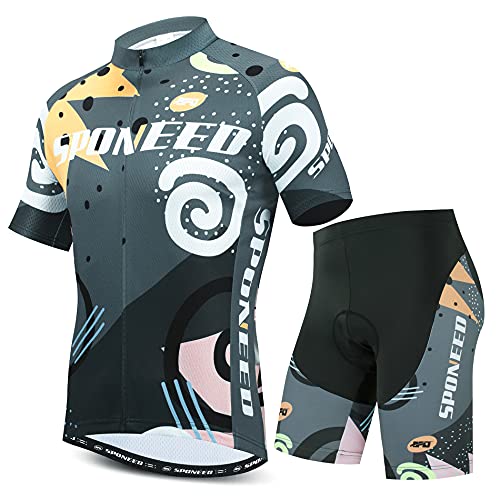 sponeed Bike Uniforms Short Sleevve Cycle Shirts and shorts padding US XL Grey Multi