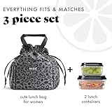 Fit & Fresh Lunch Bag For Women, Insulated Womens Lunch Bag For Work, Stain-Resistant Large Lunch Box For Women With Containers, Cinch Closure Cromwell Bag, Black Cheetah