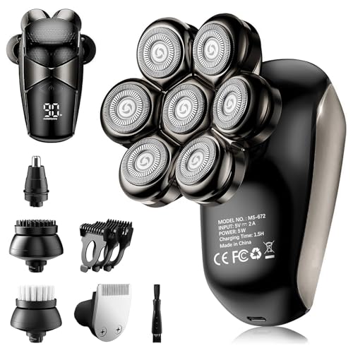 Head Shavers for Bald Men: 5-in-1 Electric Razor - IPX7 Waterproof Shaving Grooming Kit for Balder - LED Display & Precision Blades (Deep Black)