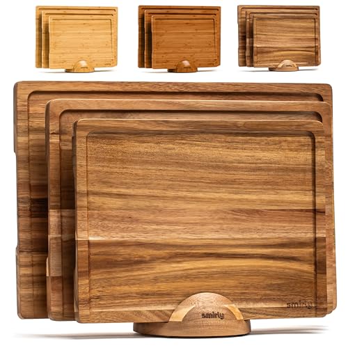 SMIRLY Wood Cutting Boards For Kitchen Meal Prep & Serving, Bamboo Cutting Board Set, Charcuterie Chopping Boards and Wooden Cutting Boards for Kitchen