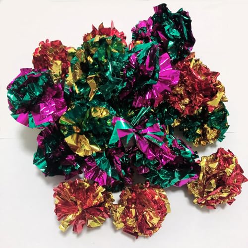 PETFAVORITES Cat Crinkle Toys Balls 100 Pack - Large Mylar Crinkly Cat Toys Foil Balls for Indoor Cats, Gift Box and Lightweight.