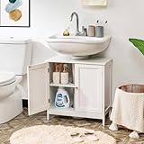 Iwell Pedestal Sink Storage Cabinet with 2 Doors and Shelf, Under Sink Cabinet, Bathroom Sink Cabinet with U-Shape, White