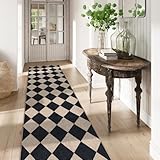 Lahome Checkered Easy Jute Runner Rug, 2x8 Hallway Kitchen Runner Rug Non Slip Washable Outdoor Carpet for Entryway Indoor, Checkerboard Black Indoor Outdoor Carpet for Hallway 8ft Entry