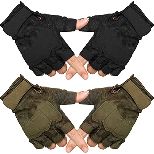 Zhanmai 2 Pairs Men Fingerless Gloves Outdoor Workout Half Finger Exercise Sport Gloves for Men Women Cycling Motorcycle Hiking Climbing Driving(Large)