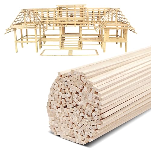 300 Pcs Balsa Wood Sticks 1/8 x 1/8 x 12 Inch balsa Wood Strips Hardwood Square Dowels balsa Wood dowels Unfinished Wooden Strips for Craft DIY Supplies Square Wooden dowels