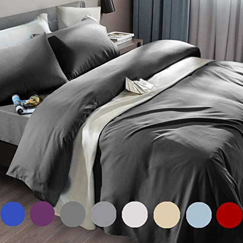 SONORO KATE Bed Sheet Set Super Soft Microfiber 1800 Thread Count Luxury Egyptian Sheets Fit 18-24 Inch Deep Pocket Mattress Wrinkle-6 Piece (Dark Grey, Queen)