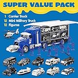 JOYIN 25 in 1 Police Rescue Truck Car Toy Set with Sounds and Lights, Mini Police Vehicles in Carrier Truck, Play Police Patrol Rescue Vehicle Toy, Birthday Gifts for Over 3 Years Old Boys