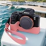 Bowan for Sony a7 III ILCE7M3/B Camera Case,Handmade Genuine Real Leather Half Camera Case Bag Cover for A7 Mark III, A7R III, A9 A7 II, A7R II Camera Bottom Opening Version + Hand Strap (Pink)