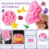 Elfkitwang Marine Theme Fondant Silicone Mold,Seashell,conch, Mermaid Tail,Seahorse,starfish,coral, DIY Handmade Baking Tools for Mermaid Theme Cake Decoration