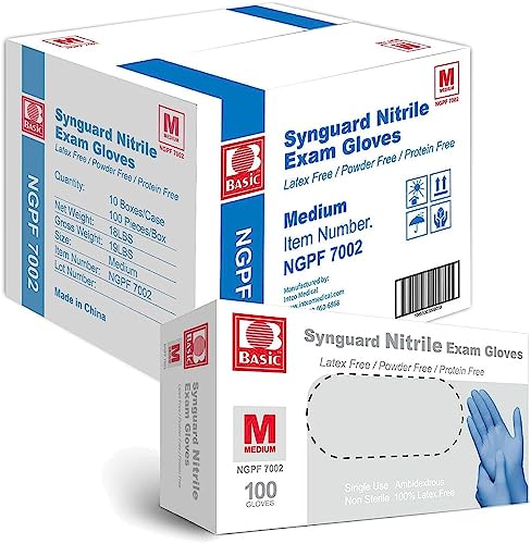 Basic Medical Blue Nitrile Exam Gloves - Latex-Free & Powder-Free - NGPF-7002 (Case of 1,000), Medium