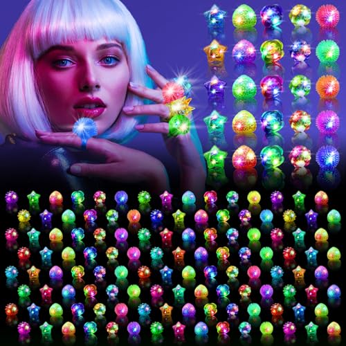 OLUPP 200 Pack LED Light Up Rings, Glow in the Dark Party Supplies, 6 Style Flashing Glow in the Dark Rings for Adults & Kids Birthday Party Favors,Classroom Prizes,Concert,Goodie Bag Fillers, Raves