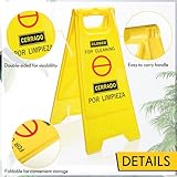 Geetery 4 Pcs Closed for Cleaning Floor Sign Bilingual Two Sided Folding Closed for Cleaning Sign Bright Yellow Warning Signs for Commercial Use, English and Spanish