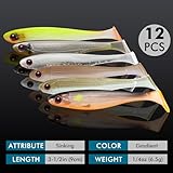 TRUSCEND 12 PCS Fishing Lures for Bass Trout Crappie Versatile Paddle Tail Swimbaits Superb Soft Plastic Fishing Baits Freshwater Saltwater Bass Walleye Lure Fishing Gifts for Men